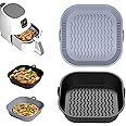 Diboniur Molde Silicona Freidora de Aire 5-8L, 2 Piezas 21cm Bandeja Recipientes para Freidora sin Aceite, Reutilizable Molde