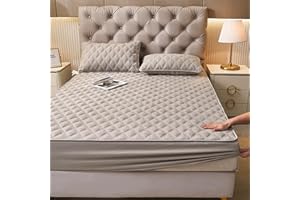 YUDEYU Steppschicht Tagesdecke Garn aus Reiner Baumwolle mit hoher Fadenzahl Spannbettlaken Weich und bequem Matratzenschoner Startseite Spannbetttücher Bettlaken (Farbe : Beige, Größe : 100x200cm/h