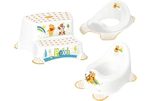 OKT KIDS 3er Set Z Winnie Pooh weiß WC Aufsatz + Kindertopf + Hocker zweistufig Toilettentrainer