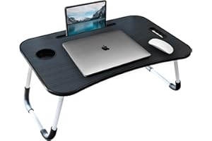 HOFLERA Laptop Desk, Laptop Bed Table with Foldable Legs & Cup Slot, Reading Holder Notebook Stand Breakfast Bed Tray Book Holder for Sofa, Bed, Terrace, Balcony (Black)