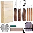 Tomtary 18 in 1 Wood Carving Tools Kit for Beginners Professional Wood Whittling Kit Woodworking Kit Carving Knife Sets with Basswood Carving Blocks,Gloves,Roll Bag,Polishment Kit for Kids and Adults