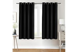 Utopia Bedding Opacas Cortinas Salon Modernas 2 Piezas 117x137 cm, Negro - Cortinas Térmicas Aislantes Frío Calor y para Dormitorio, Salón y Cocina con Ojales