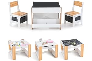 Baby Vivo Set Table d'activités pour Enfants avec 2 Chaises Ensemble Enfant - 3 en 1 Multifonctionnel avec Tiroir de Rangement et 2 Compartiments - Mobilier Meuble Filles et Garçons en Bois - Mia
