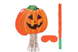 Aoriher Halloween Pumpkin Piñata Pull String Pumpkin Piñata with Stick and Blindfold Halloween Hanging Decoration Mexican Game Fall Party Supplies