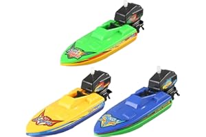 MOUNTTU Toy Boat, 3Pcs Plastic Floating Wind-up Motorboat Bath Toy for Bathtub Water Play, Safe and Fun Windup Bath Boat for Kids 3+ Boats