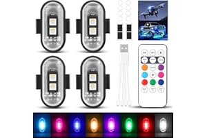 DAJASD 4 Stück Kabellose Led Lichter, 8 Farben Strobe Drone Light, Fernbedienung Blitzlicht mit Fernbedienung, USB-Aufladung Antikollisionslichter, LED Flugzeug Blitzlicht für Drohne Motorra
