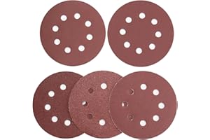 FASTPLUS 100Pcs Sanding Discs, 125mm Sanding Discs Pads, 5-Inch 8-Hole Hook and Loop Sanding Discs,20Pcs Each of 60/80/120/240/320 Assorted Grits for Random Orbital Sander