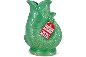 Carafe Glouglou Poisson Bubble Jug, Vase Pichet Vert Océan Foncé, Très Grand Pichet 1,5 Litre, Pièce Décoration Maison en Céramique pour les Cocktails, l'Eau et le Gin