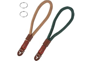 Huayue 2 Stück Kamera Handschlaufe Geflochtene Handgelenk Trageband Baumwolle Hand Schlaufe Verstellbar Kameragurt Wrist Strap Retro mit 2 Edelstahlringen für Videokamera Digitalkamera (Grün Braun)
