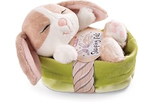 NICI Soft Toy Sleeping Pets Bunny cappuccino in green basket 12cm