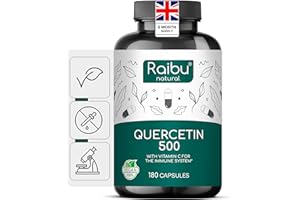 Quercetin 500mg with Vitamin C - 180 Vegan Capsules (6 Months Supply) - for Immune Support - High Strength & Pure Quercetin Supplement - from Pure Sophora Japonica Flower - Additive-Free - Raibu