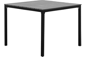 Beliani Table de Jardin Carrée 95 x 95 cm avec Plateau en Bois Artificiel Gris et Pieds en Aluminium Noir au Design Minimaliste et Scandinave
