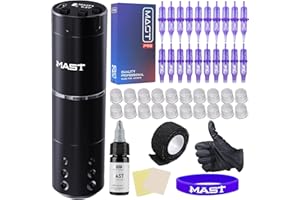 MKD Mast Tattoo Gun Kit, Wireless Complete Tattoo Kit Cord/Cordless Tattoo Machine 20Pcs Cartridge Needles Tattoo Ink for Beginner