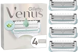 Gillette Venus + Satin Care Pour La Peau Et Les Poils Pubiens, Lot De 4 Lames De Rechange, Recharges De Rasoir AUTHENTIQUES, Barre De Protection, Lames Affutées, Rasage Doux Des Zones Intimes