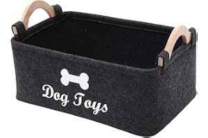 LIUYIDM Förvaringskor för hundleksaker, filt, förvaringslåda, 38 x 25 x 18 cm, mörkgrå, hopfällbar leksakslåda för hund med handtag, för förvaring av djurartiklar och husdjursleksaker