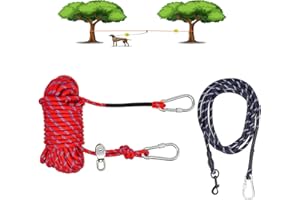 Coloch Dog Tie Out Cable for Camping, 50ft Reflective Overhead Trolley System with 10ft Dog Runner Cable Portable Dog Leads Up to 300lbs, for Yard, Park, Camping, Outdoor Activity, Red
