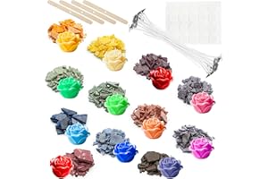 AERZOUSER 12 Colori Coloranti solidi per candele fai da te – Colorante per candele in cera di soia, paraffina e cera d’api – Kit completo con stoppini, adesivi e centratore – Sicuro e facile da usare