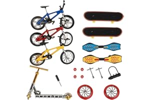 HIHOBDAY Mini Finger Toys Set, Mini Scooter Finger Skateboards Finger Bikes Tiny Swing Board with Replacement Wheels and Tools (18 Pcs)