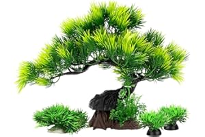 SMOOTHEDO-PETS Aquarium Plants Fish Tank Decorations Medium/Large Plastic Artificial Plant Goldfish Waterscape Fish Hides Bonsai Bamboo/Pine Tree