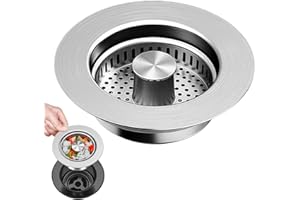 WITFOAM Tappo Lavandino Cucina 3 in 1 in Acciaio Inossidabile con Filtro Anti-Intasamento e Cestello, Acciaio Inossidabile 304 e Anima in Ottone, Adatto per Fori da 75-87 mm, Anti-intasamento