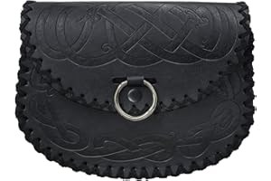 HiiFeuer Viking Embossed Belt Bag, Vintage Medieval Faux Leather Side Pack, Middle Ages Portable Belt Pouch for LARP Ren Faire (Black A)