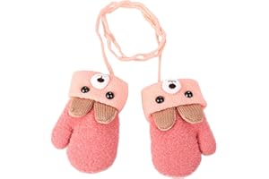 RUIXIA Kids Winter Knitted Gloves Cute Cartoon Bear Hang Neck Mittens Newborn Baby Warm Mitten Thicken Cashmere with Rope Mitten Thermal Full Finger Wrist Glove Boy Girl 0-3Y Gift