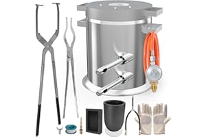 lormuzi 12KG Double Tube Propane Melting Furnace Deluxe Kit 1400°C/2552°F Quickly Melt Aluminum, Made of Stainless Steel for Melting Scrap Metal Recycle, Includes Crucible, Ingot Mold, Tongs, Gloves