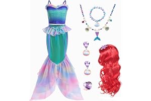 AMTUM Mermaid Costume Kids Little Mermaid Ariel Costume With Accessories Princess Mermaid Dress For Girls Fancy Cosplay Party Outfits Halloween Carnival Costumes 3-12 Years