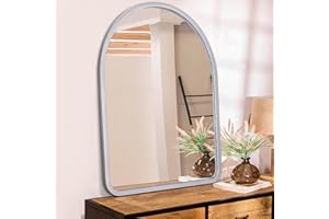 HLFMVWE Spiegel für Wand rustikalen Holzrahmen gewölbt Vintage Eitelkeit Wandspiegel für Schlafzimmer Bad Wohnzimmer Bauernhaus Entrée Decor New Home Silber Groß