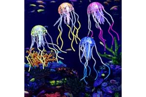 LZKHEH Ensemble de 4 Méduses Artificielles Lumineuses pour Aquarium, en Silicone Fluorescent - Accessoires de Décoration pour Aquariums et Aquariums d'eau de Mer.