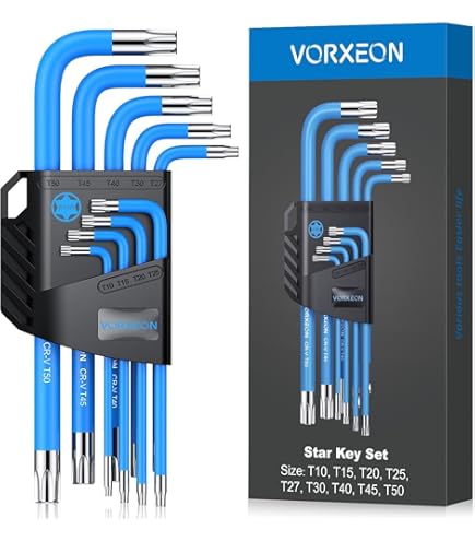 MIVOS Set Di 9 Chiavi Torx, T10-T50, Stella I Set Di Chiavi A Brugola I Lungo I Kit Di Chiavi Torx Angolate, Nel Supporto, Extra Resistente I Acciaio Al Cromo Vanadio I - Foto 7
