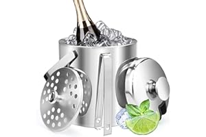 JTOOYS Cubitera de acero inoxidable de 1,3 l, redonda, pequeña barril de cerveza, soporte para pellets de hielo, cubitera con asa portátil, pinzas para hielo y tapa