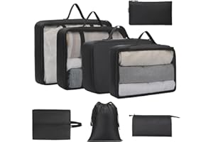 YOOFAN 8 Stück Koffer Organizer – Premium Reise Packing Cubes, Kompressions-Packwürfel für Reisen,Travel Essentials,Schwarz
