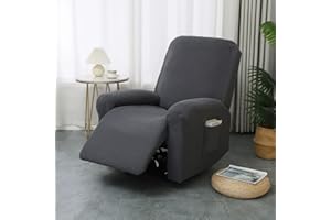 PEIHUODAN Fundas para Sillón Reclinable de 1 Plaza con Bolsillos, Jacquard de Color Sólido 4 Piezas de Fundas Elásticas para Sillón y Sofá, Funda de Sofa Sala, Dark Gray