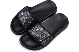 WYSFLY Girls Glitter Sliders Fashion Summer Slippers Non-Slip Slide Sandals Lightweight Beach Pool Shoes for Indoor Outdoor