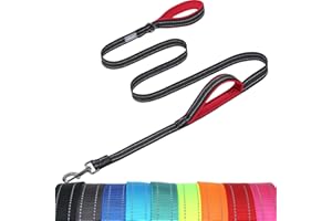 VIVAGLORY Twingrip Dog Lead, Double Handle Dog Lead for Training & Walking with Traffic Handle & 2 Loop, Traffic Control Reflective Heavy Duty for Puppy Pet, 1.2m x 2.5cm, Black