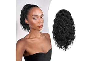RUWISS Curly Drawstring Ponytail Extension for Black Women,12 inch Natural Black Afro Kinky Ponytail Synthetic Hairpiece for Daily Party Use