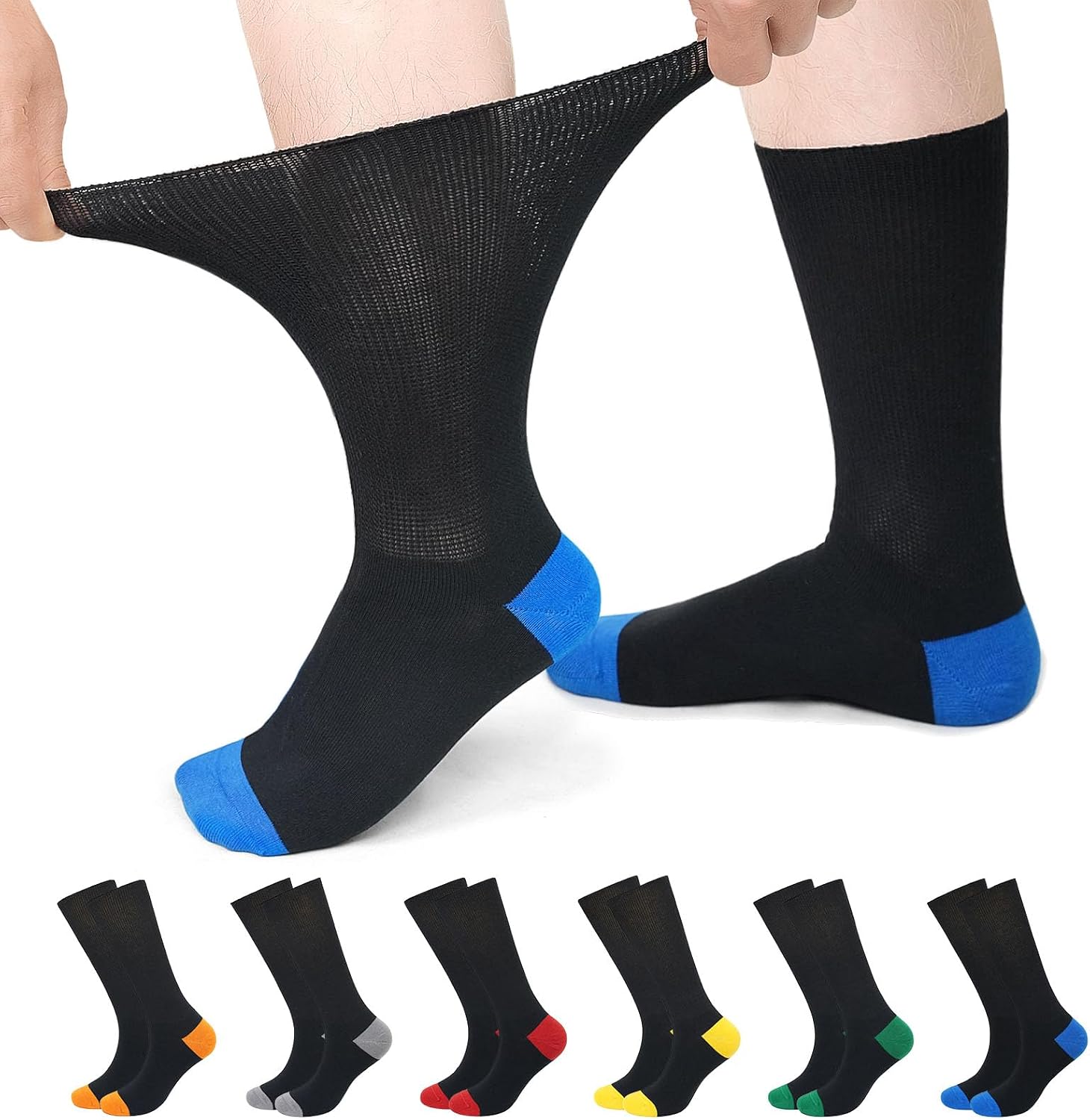 PUTUO Calcetines Diabeticos para Hombre Mujer: Calcetín sin Elastico y sin Costuras de Algodón para Hombres - Calcetines Extra Anchos para Pies Hinchados 6 pares
