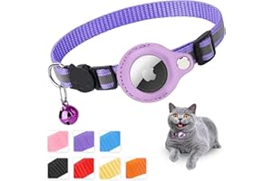 MOUYOUGLOW Mouyou Airtag Katzenhalsband,Airtag Halsband Katze Weiches Nylon Reflektierend mit Glocke und Sicherheitsverschluss,Tracking Katzen Halsband mit Halter Airtag Hülle Verstellbar von 22-34cm Lila