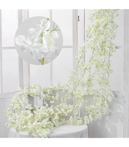 2 Rami Finti Di Fiori Di Ciliegio | 1.8m Bianchi Decorativi - Foto 5