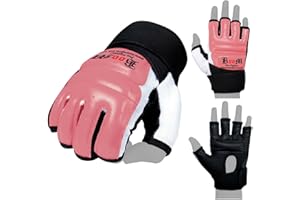 KIKFIT Pink Leather MMA Gloves Muay Thai Gel Kickboxing Grappling Sparring Training UFC Cage Fighting Karate Punching Bag Martial Arts Mitts