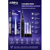 Vothoon Ultrasonic Şarjlı Elektrikli Akıllı Diş Temizleme Cihazı Beyazlatıcı 5 Mod 3+1 Başlık, IPX8 Su Ge&ccedil;irmez Siyah
