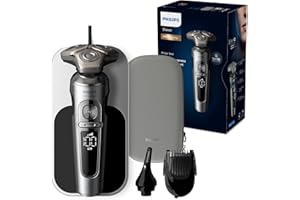 Philips S9000 Prestige Rasoir électrique Wet & Dry avec technologie SkinIQ, embout nez-oreilles, embout à barbe et plateau de charge (modèle SP9871/22)