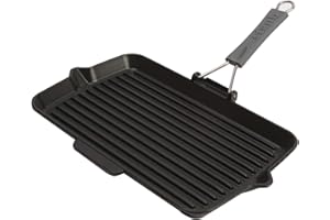 STAUB Bistecchiera Rettangolare in Ghisa, Con manico in silicone, Compatibile con induzione, Nero, 34 x 21 cm