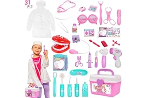 Arztkoffer Doktortasche Spielset Arztkoffer Kinder,Gifts2U 31 Teiliges Doktorkoffer mit Zubehör Stethoskop Thermometer Spritze Arzttasche und Arztkittel Zahnarzt Spielzeug für Kinder ab 3 Jahren