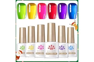 Born Pretty Smalto Semipermanente Unghie Trasparente Neon - Smalto Semipermanente Gelatina di Cristallo Soak Off Unghie Gel Fluo Primavera e Estate Trasparente Nail Art 6PCS