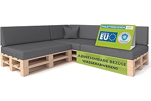 ‎PILLOWS24 Pillows24- Palettenkissen 8-teiliges Set | Palettenauflage für Palettensofa | Rückenkissen & Sitzkissen für Europaletten | Palettenmöbel für Indoor & Outdoor mit UV-beständig | Made in EU | Dunkelgrau