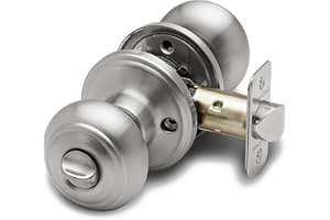 Copper Creek Colonial Privacy Interior Door Knob – ANSI Grade-3 Certified, Modern Heavy Duty Handle, Easy Install and Reversible for Bedroom, Bathroom and Closets – Satin Stainless (1 Pack)