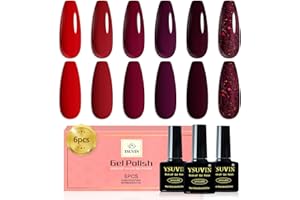 YSUVIN Smalto Semipermanente Unghie, 6 Colori Bordeaux Scuro Vintage Rosso Vino Viola Glitter, UV/LED DIY Manicure Kit Nail Art Salone, 8 ML