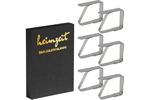 heimzeit Ferma Tovaglia da Tavola in Acciaio Inossidabile di Alta qualità [6 Pezzi, 4 cm] Colore: Argento, Fermatovaglia per Esterni e Interni, Clip per Tavoli con Uno Spessore Massimo di 3 cm
